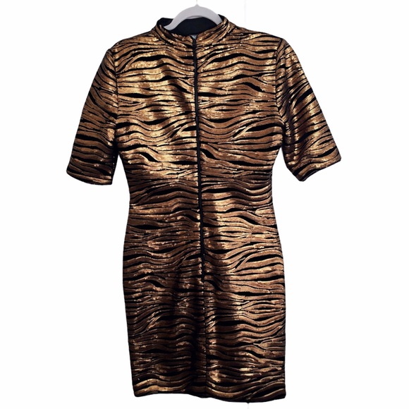 Alice + Olivia Inka Leopard Print Gold and Black Mini Dress - Picture 4 of 8